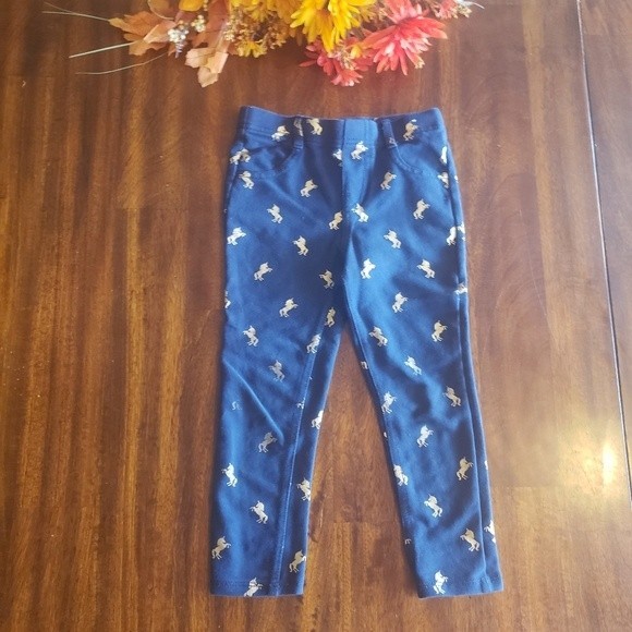 🔥4/$15🔥 Girls size 4T Navy Blue Leggings With Gold Unicorns - Picture 1 of 3